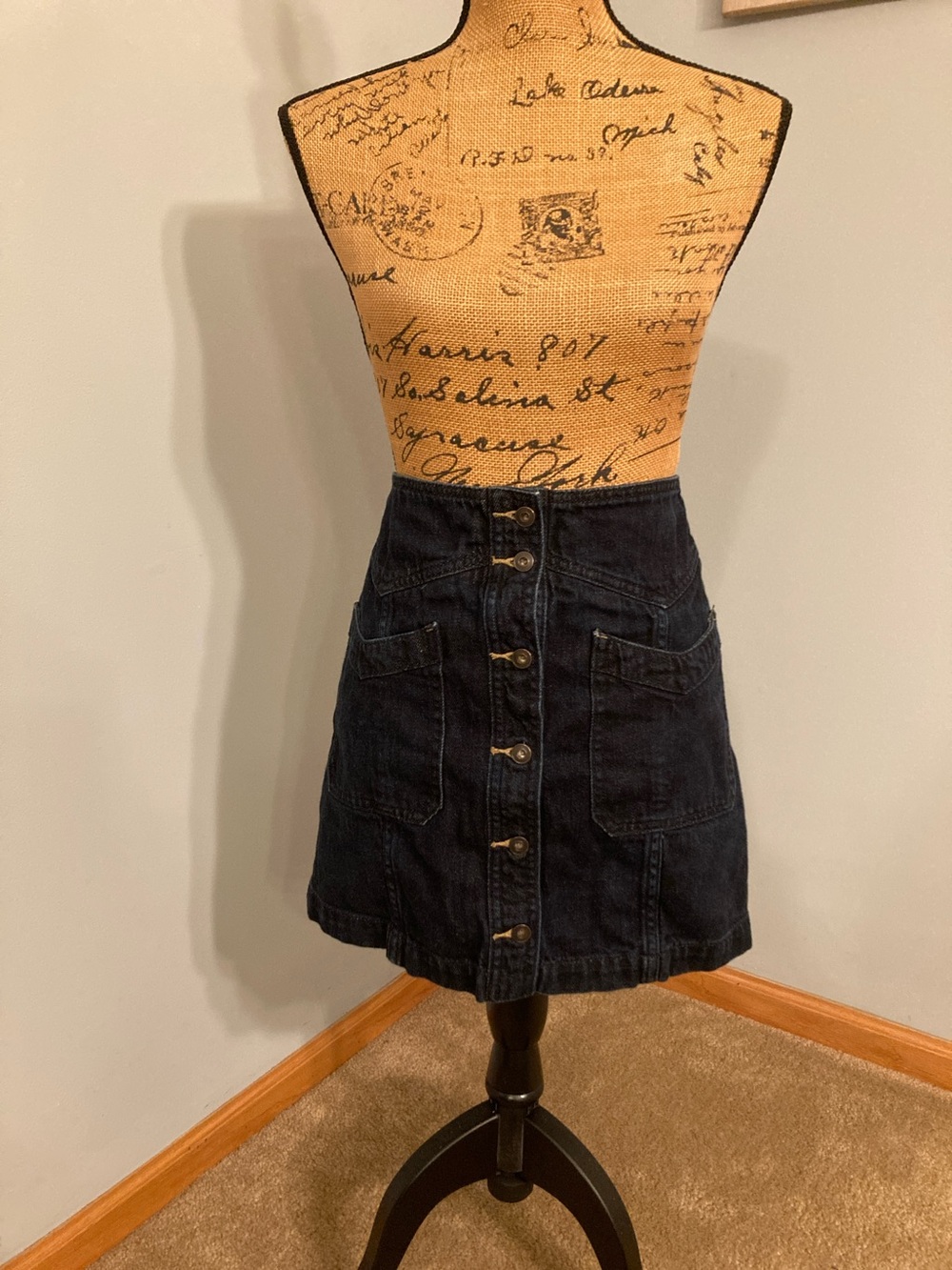 NWOT Free People Navy Button-Front Denim Mini Skirt Women Size 6